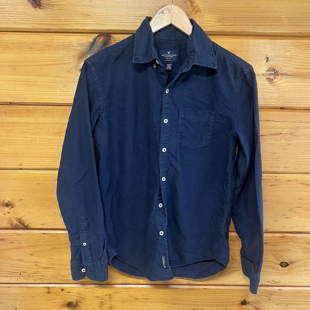 American Eagle Outfitters Men's Classic Fit Navy Button-Down Shirt XS